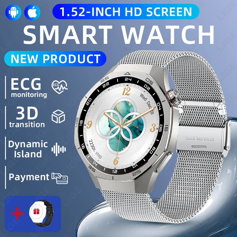 LIGE New ECG Men's Smart Watch HD Screen Heart Rate Health Smart Watches Bluetooth Call Smartwatch For Men Women Holiday Gifts