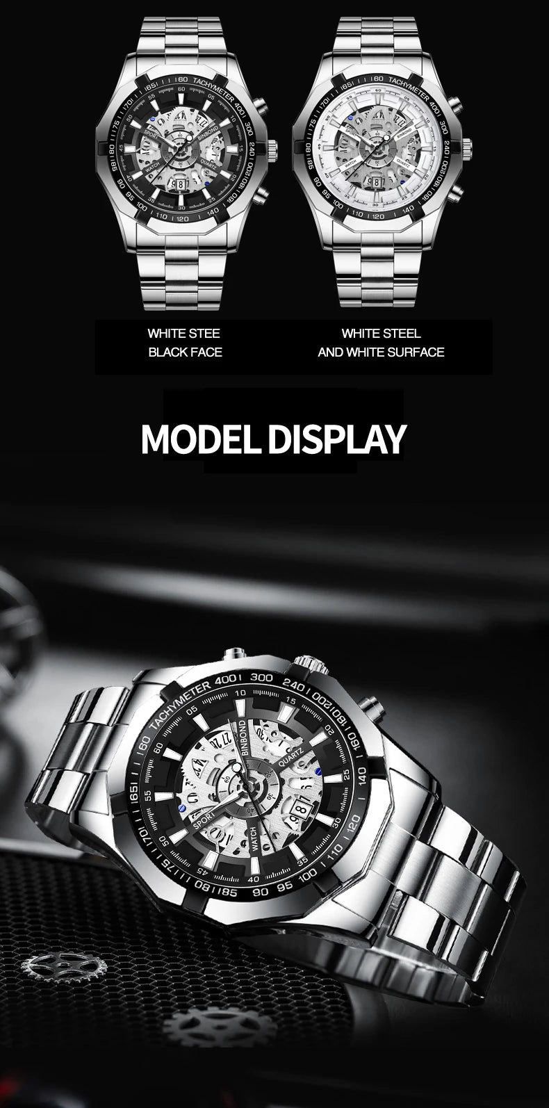 BINBOND S033 Luxury Hollow Non-Mechanical Business Quartz Men Watches 30M Waterproof Trendy Hollow Design Classics Men Watches