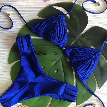 2025 New Bandage Stripes Brazilian Bikini Swimwear Women's Swimsuit Two Piece Set Female Sexy Lace up Mujer Beachwear Summer