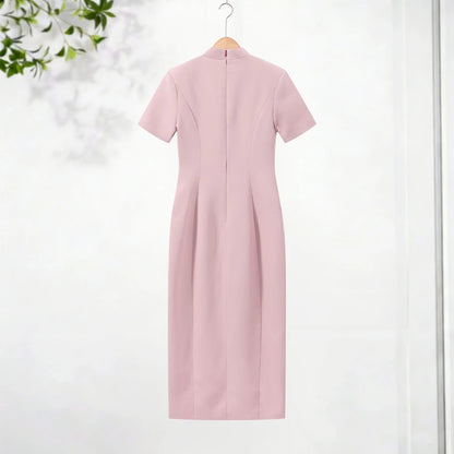 Chic Single Breasted Women's Dress Short Sleeve Slim Female Long Dresses 2026 Spring Summer Elegant Party Front Split Lady Robe
