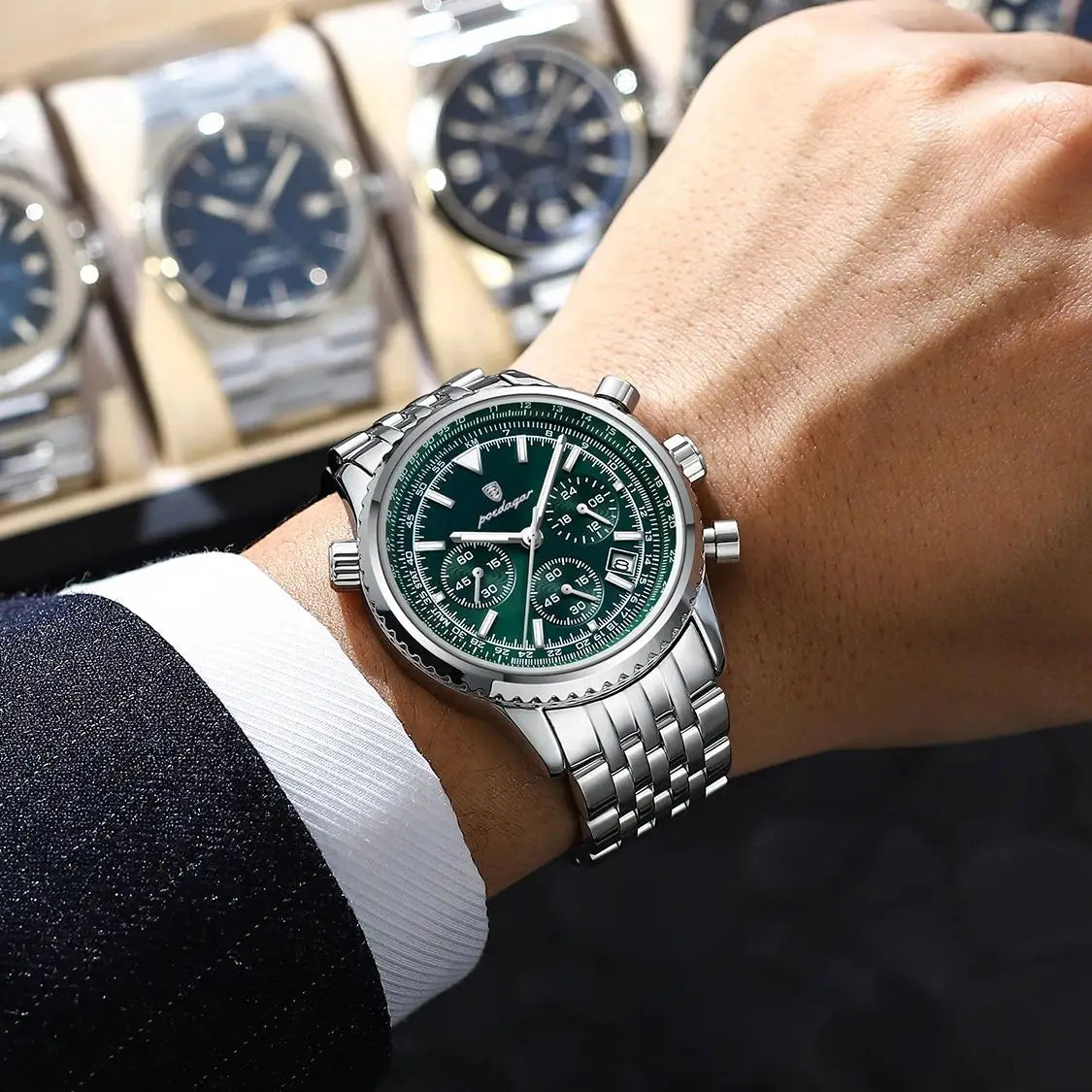POEDAGAR Luxury Watches For Man Date Chronograph Stainless Steel Sport Men Watch Waterproof Luminous Quartz Military Men's Watch