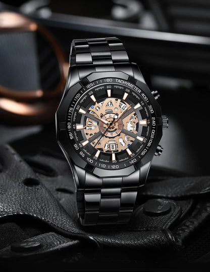 BINBOND S033 Luxury Hollow Non-Mechanical Business Quartz Men Watches 30M Waterproof Trendy Hollow Design Classics Men Watches