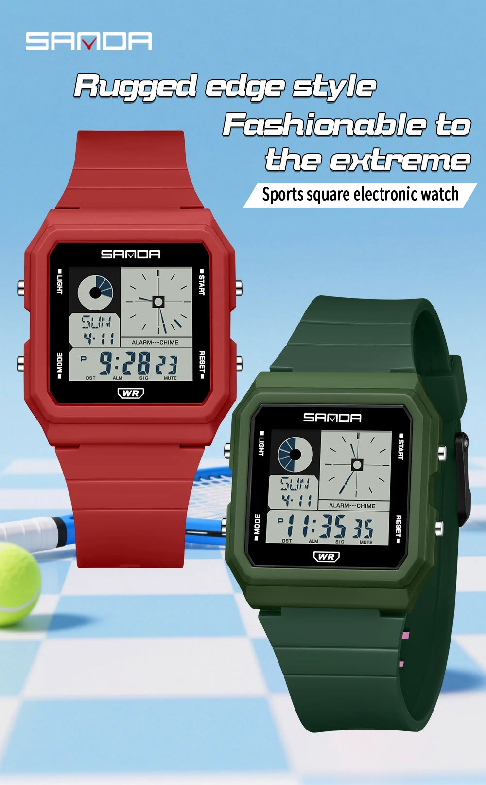 SANDA 2216 Fashion Electronic Watch Multifunction Alarm Calendar Waterproof Sports Student Digital Watches