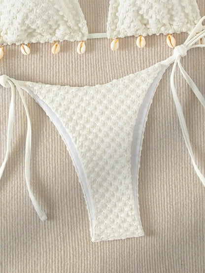 Sexy Bikini Set Shell Designer Swimsuit 2025 White Black Push Up Micro Bikinis Summer Bathing Suit Tie Side Triangle Swimwear