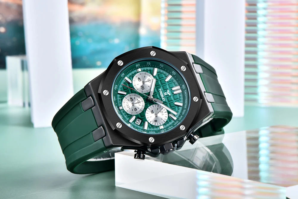 2025 New TYBERLEY Men's Watches Top Brand Luxury Quartz Watch Men Chronograph Wristwatches Sports Waterproof Luminous Grid Clock