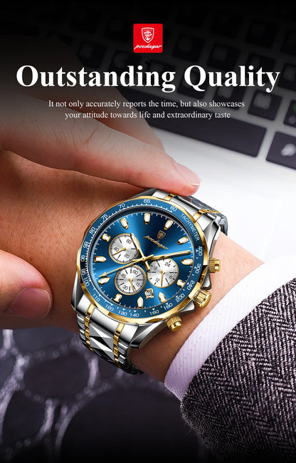 POEDAGAR Top Luxury Men Watch Chronograph Waterproof Luminous Date Man Watch Stainless Steel Sports Fashion Quartz Men's Watches