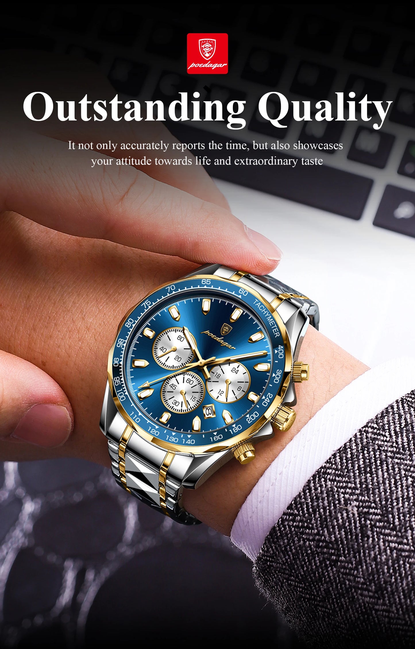 POEDAGAR Top Luxury Men Watch Chronograph Waterproof Luminous Date Man Watch Stainless Steel Sports Fashion Quartz Men's Watches