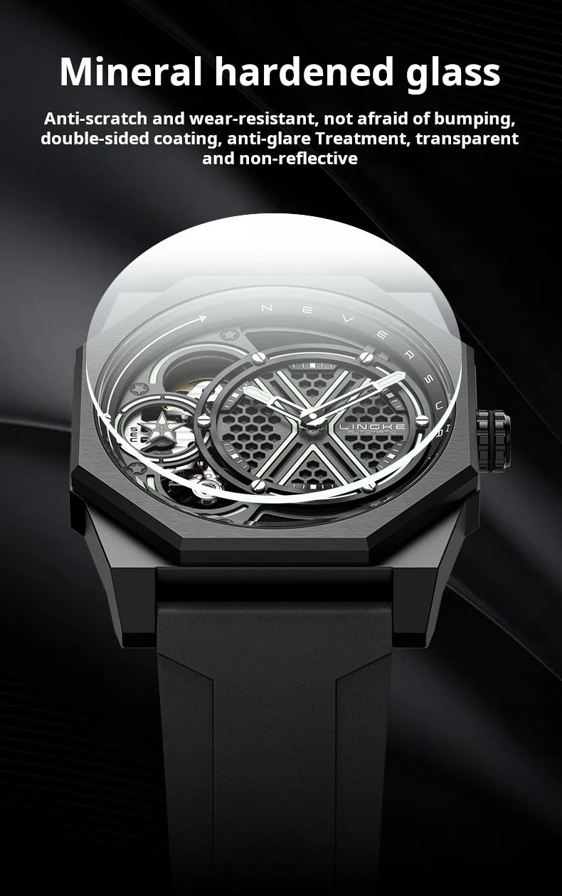 Pentagram Rotation Designer Luxury Luminous Automatic Movement Mechanical Clock High Quality Waterproof Silicone Men's Watches