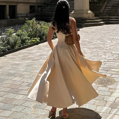 Suninheart Spaghetti Strap Summer Party Dresses 2025 New Arrivals Fit and Flare Elegant Midi Dress Red Night Date Dress
