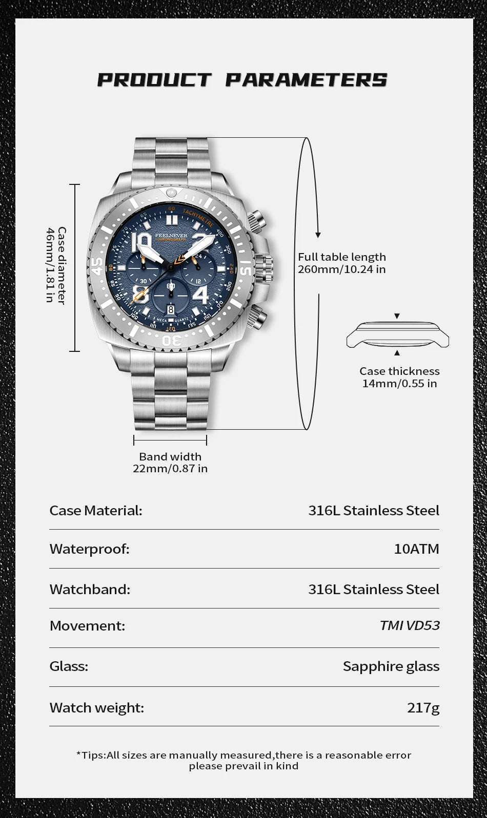FEELNEVER New Diver Quartz Watch for Men 316L Stainless Steel Sapphire Big Dial Watch Men Outdoor 1000M Waterproof Men's Watches