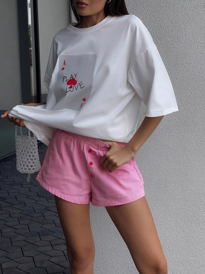 Bornladies 100% Cotton Poker Card Printed T-Shirt Women's Fashionable O-Neck Loose Short Sleeved Female Summer New Casual Top