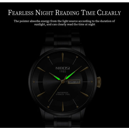 NIBOSI New Mens Watches Week Date Business Analog Quartz Dress Watches for Men Stainless Steel Waterproof Luminous Men Watches