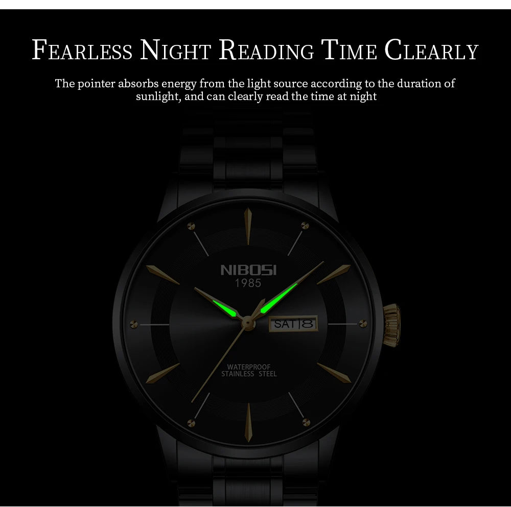 NIBOSI New Mens Watches Week Date Business Analog Quartz Dress Watches for Men Stainless Steel Waterproof Luminous Men Watches