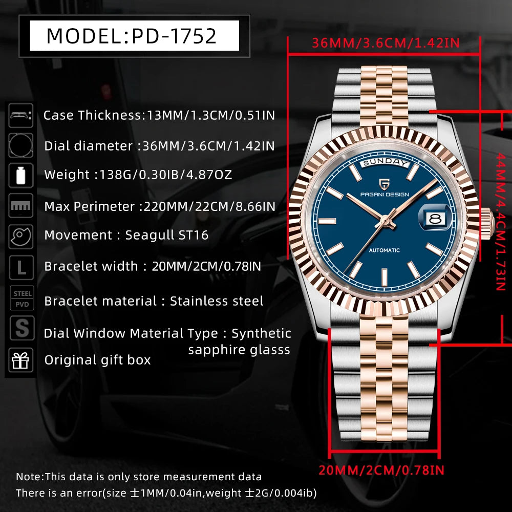 PAGANI DESIGN Watches Pure White Dial Mechanical Watch For Men 2025 New Luxury Sapphire Crystal Automatic Stainless Steel Clock