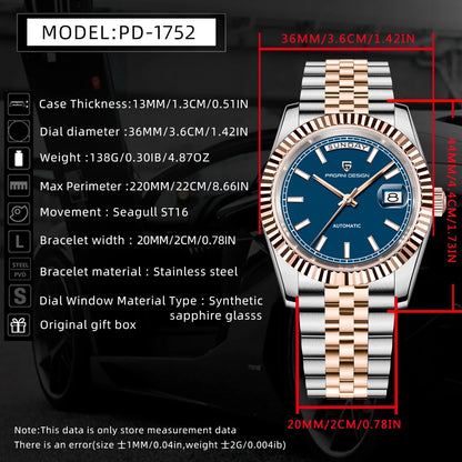 PAGANI DESIGN Watches Pure White Dial Mechanical Watch For Men 2025 New Luxury Sapphire Crystal Automatic Stainless Steel Clock