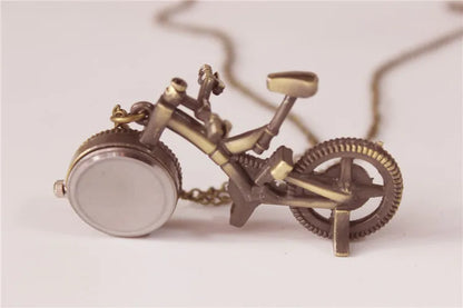 Silver Bronze Retro Bike Bicycle Design Pocket Key Ring Clip Clasp Bag Watch Quartz Watch Metal Deco Watches