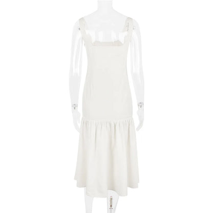 Ashgaily White Dress Women Halter Cotton Long Dress Lace Elegant Party Outfits Ladies Sexy Club Clothes