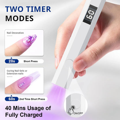 Mini UV Nail Light - Timers & Adjustable Stand, Handheld Nail Lamp for Gel Nails, Rechargeable Nail Dryer Flash Curing for Glue
