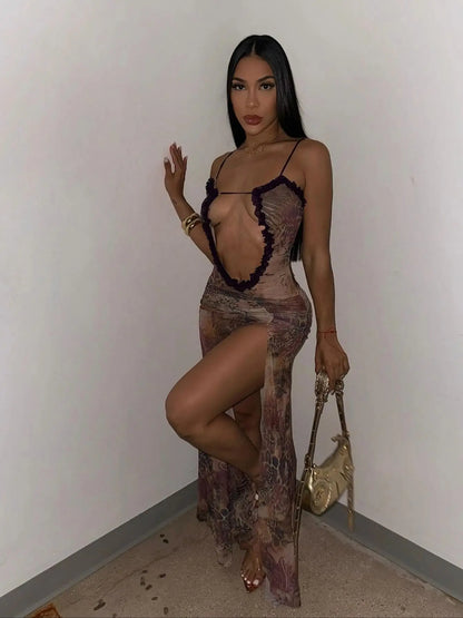 Summer Black Sheer Mesh Beach Dress Women Elegant Sexy Lace-Up Cardigan Slim Maxi Dress Long Sleeve Holidays Party Dresses