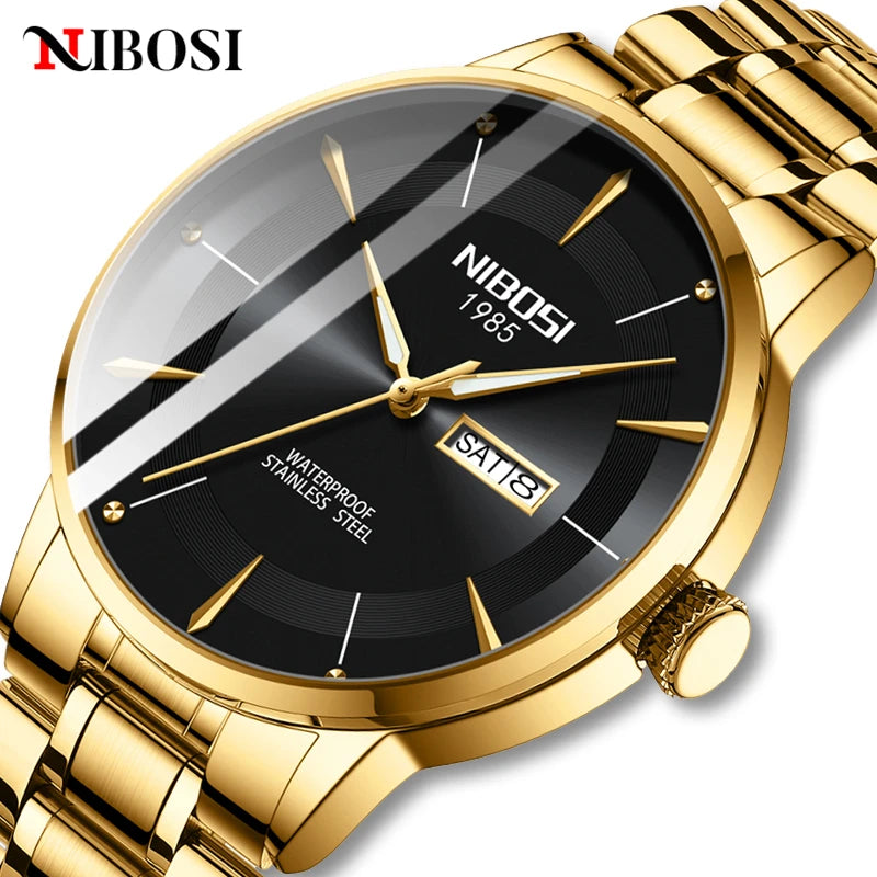 NIBOSI New Mens Watches Week Date Business Analog Quartz Dress Watches for Men Stainless Steel Waterproof Luminous Men Watches