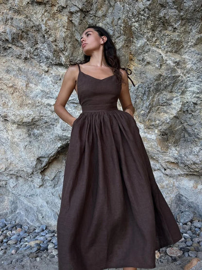 TARUXY Sexy Backless Beach Dress For Women V Neck Splice Folds Long Dresses Womens Party Elegant Bandage Maxi Sundress Female