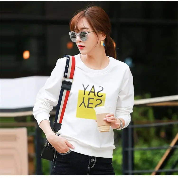 Spring Lady New Loose Appear Thin Long Sleeved Thin Style Korean Round Neck Patchwork Contrasting Colors Insert All-match Tops