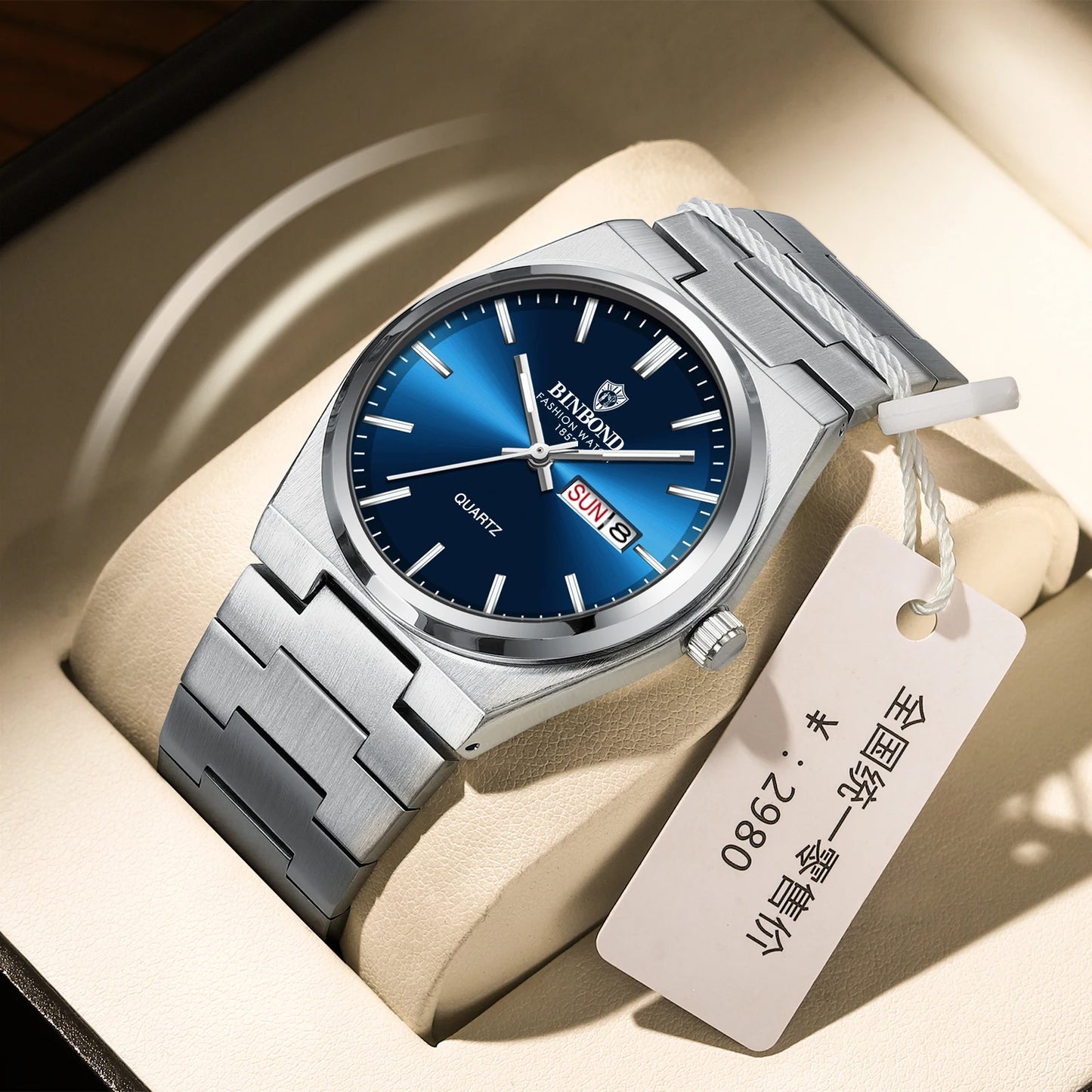 BINBOND Fashion B102 Men Business Watch Leisure Quartz Stainless Steel Buckle Watches Waterproof Luminous Calendar Men's Watches