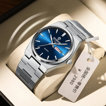 BINBOND Fashion B102 Men Business Watch Leisure Quartz Stainless Steel Buckle Watches Waterproof Luminous Calendar Men's Watches