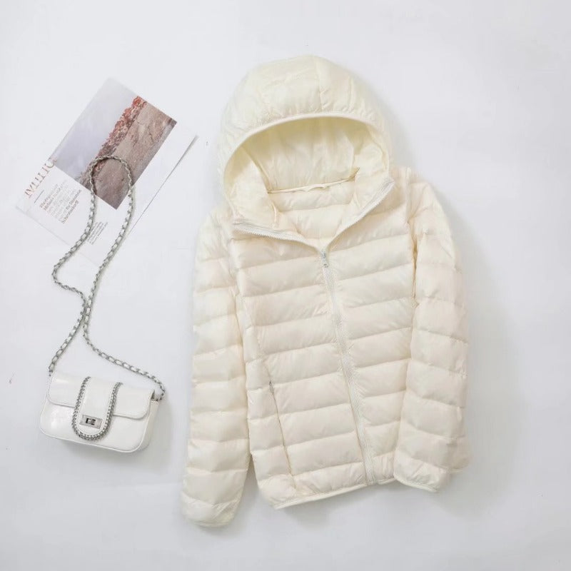 Plus Size Thin Light Down Jacket Women 2023 Autumn Winter Slim Short Hooded Warm White Duck Down Coat Women Outerwear Streetwear