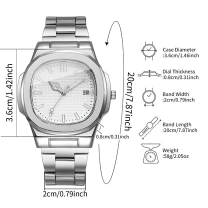 Luxury Square Men Business Watches Simple Calendar Quartz Watch for Mens Clock（Without Box）