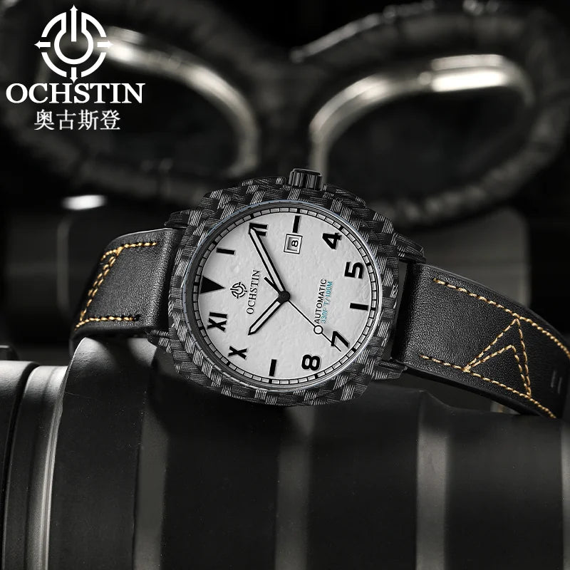 OCHSTIN Men's Automatic Mechanical Movement Watches Man Leather Strap Wristwatch Waterproof Master Series Luminous Hand Watch