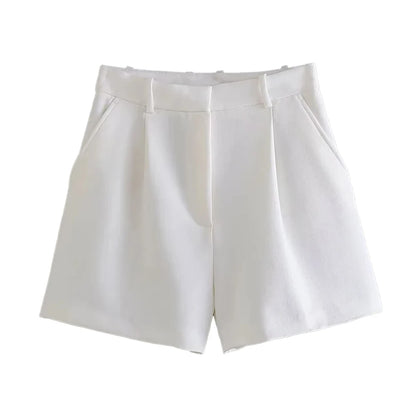 Women Fashion Side Pockets Front Darts Bermuda Shorts Vintage High Waist Zipper Fly Female Short Pants Mujer