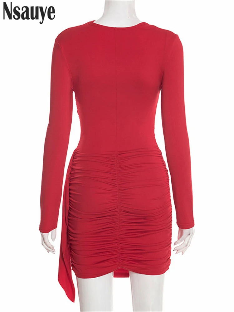 Nsauye New Fashion Women Short Wrap High Waisted Mini Winter Dress 2025 Outfits Sexy Night Club Party Evening Long Sleeve Dress