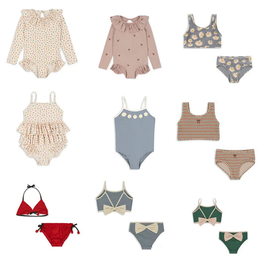 Cute Baby Girls Bikinis Set 2025 Summer Children Beach Wear Ruffle Kids Swimsuit Bathing Suit Printed Swimwear Monokini