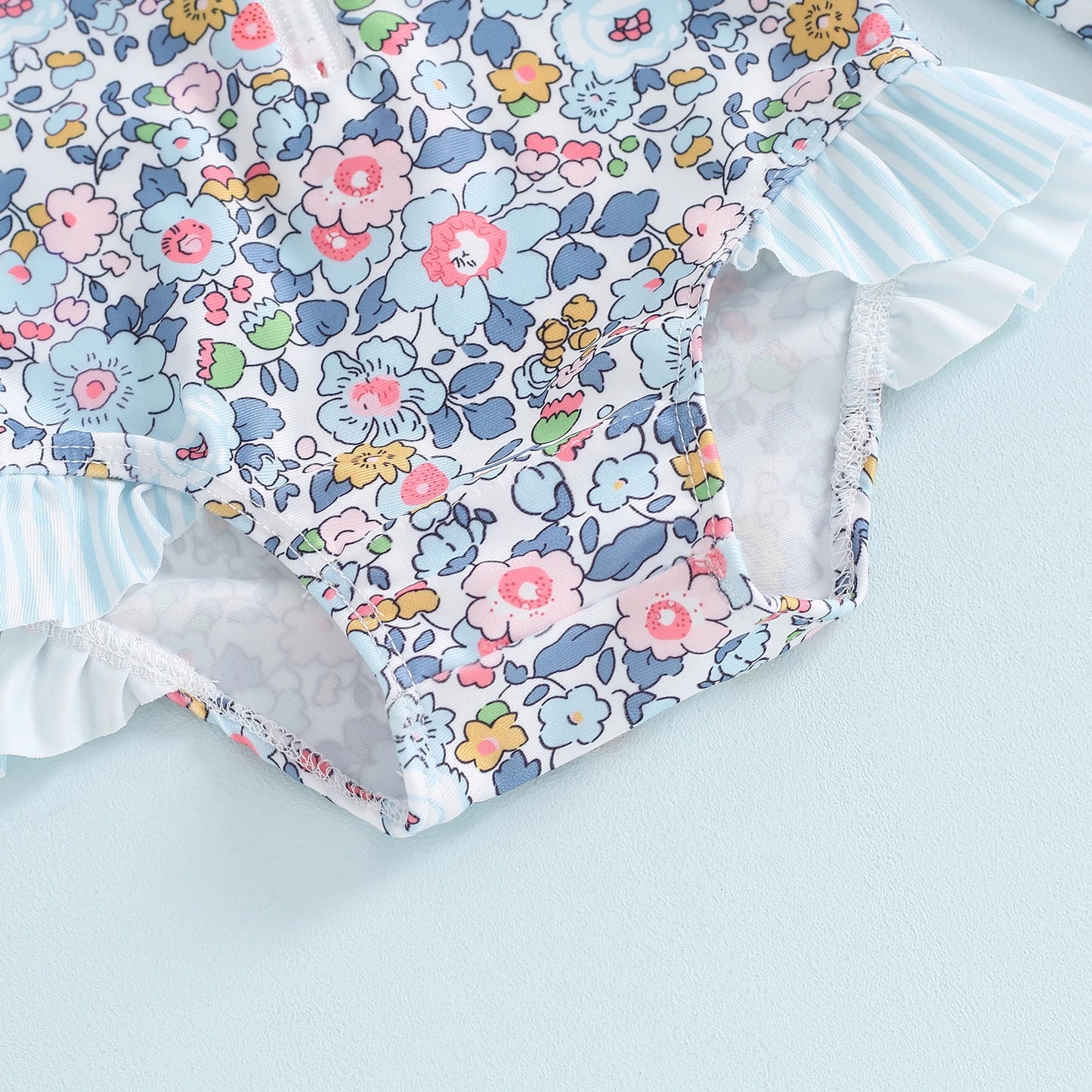 MISOWMNJOY Ruffle Floral Print Baby Girls Beachwear Summer Rash Guard Swimsuit Long Sleeve Bathing Suit Infant Swimwear with Hat