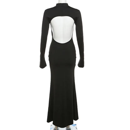 Autumn Winter Backless Sexy Party Club Black Bodycon Maxi Dresses Outfits for Women Long Sleeve Y2K Dress Vestido Streetwear New