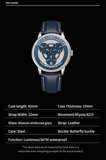 PINDU Watches Miyota 8215 Movement Mechanical Watch Men's Watch Luxury Rotating Dial Luminous Stainless Steel Case Clock Reloj