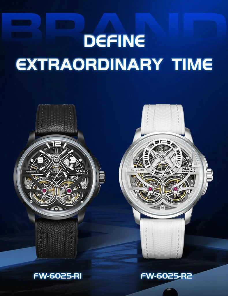 Mark Fairwhale Fashion Watches Mens Silicone Strap Waterproof Automatic Skeleton Mechanical Watch