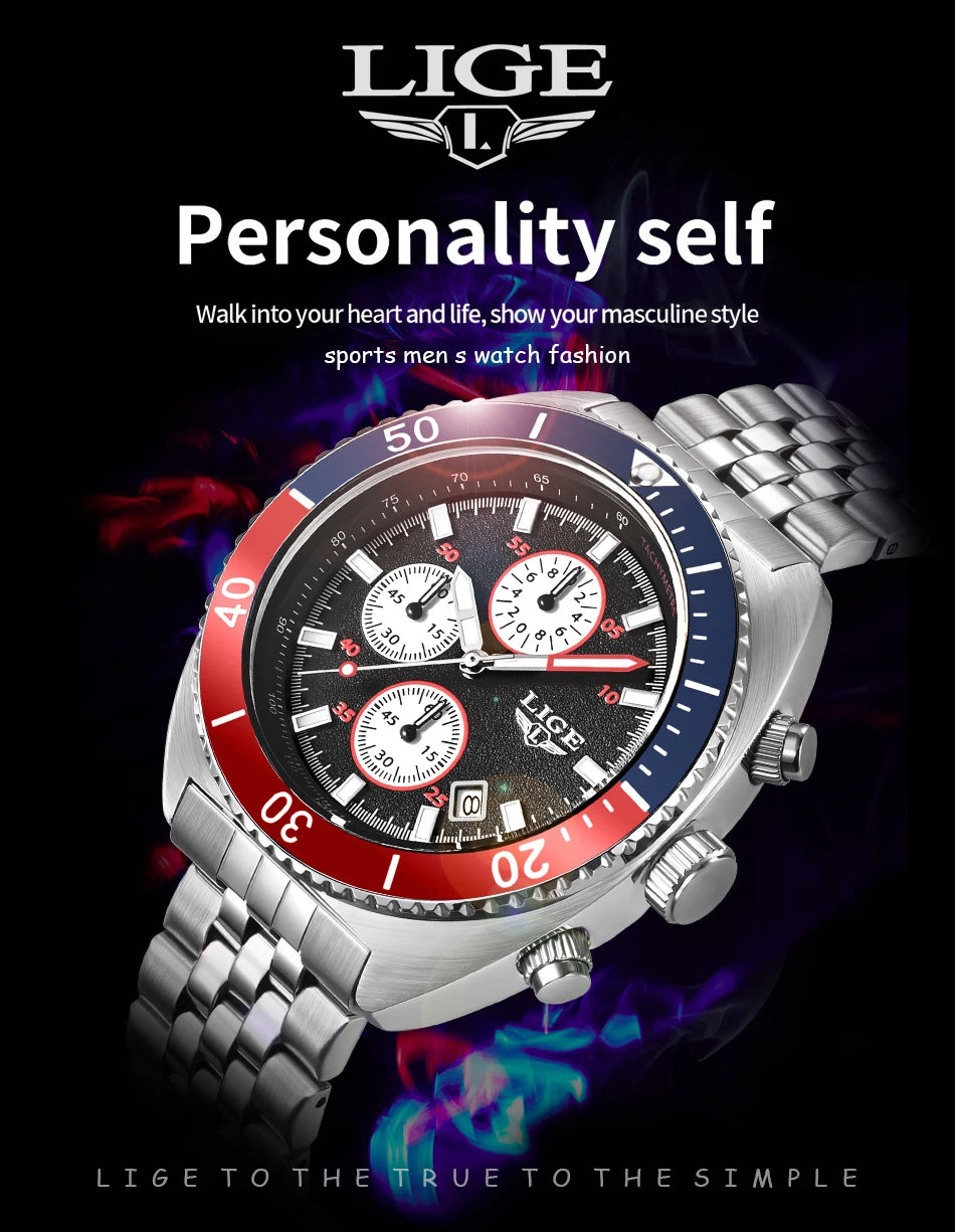 LIGE New Business Luxury Watches Men Top Quality Fashion Quartz Wristwatches Male 30M Waterproof Casual Mens Watch Gifts Reloj