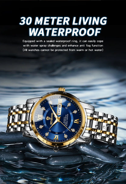BINBOND Luxury quartz wristwatches luminous waterproof week auto date men's watch business sport clock fashion casual reloj