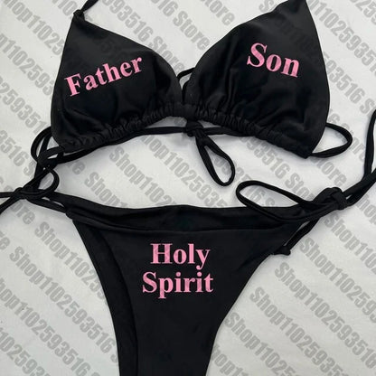 Swimsuit Women Sexy Bikini Set letter print Padded Bra Thong Two Pieces Swimwear Beachwear Bathing Suit Femme