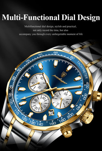 POEDAGAR Top Luxury Men Watch Chronograph Waterproof Luminous Date Man Watch Stainless Steel Sports Fashion Quartz Men's Watches