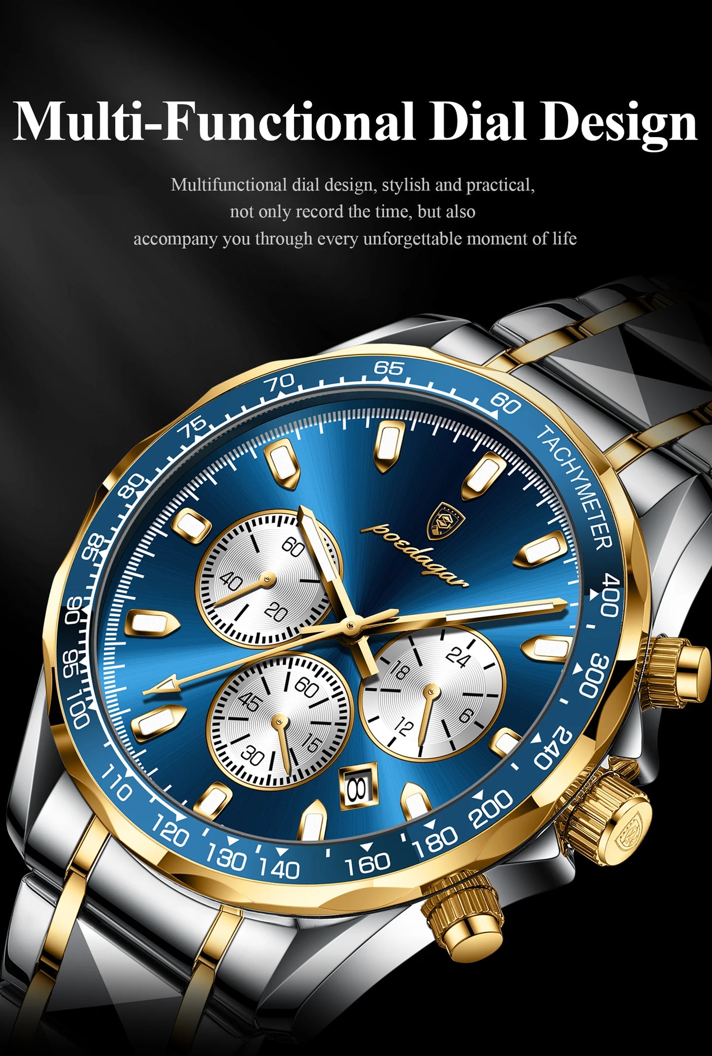 POEDAGAR Top Luxury Men Watch Chronograph Waterproof Luminous Date Man Watch Stainless Steel Sports Fashion Quartz Men's Watches