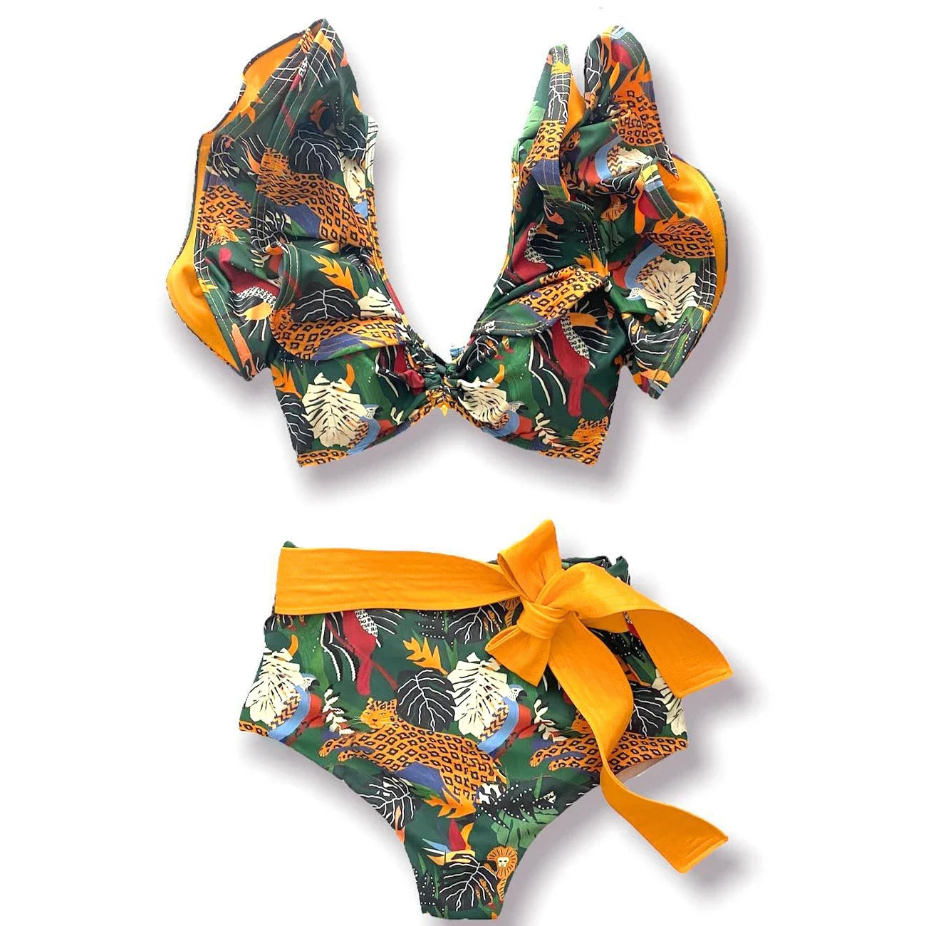 Two-Pieces Women Floral 2025 Push-Up Padded Bra Ruffles Bandage Bikini Set Swimsuit Swimwear Bathing Suit Beachwear Biquini