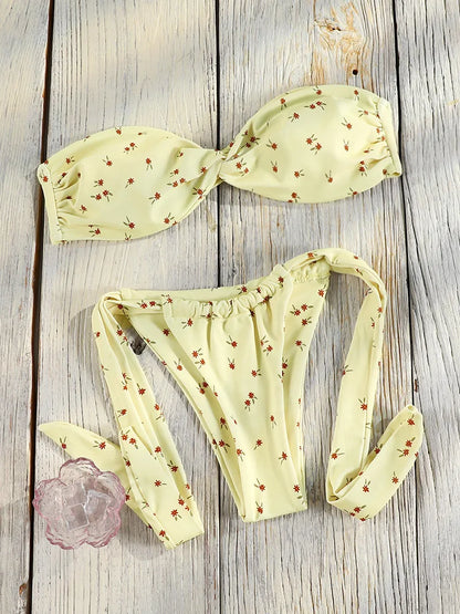 Solid Swimsuit Women Bathing Suit Bandeau Bikini 2026  Biquinis Feminino Swimwear High Waist Bikini Set Beachwear Sexy Bikinis