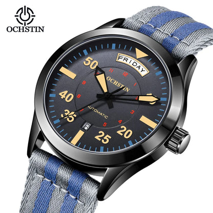 OCHSTIN New Top Brand Automatic Mechanical Watches for Men Military Nylon Strap Pilot Watch Male Auto Date Day Relogio Masculino