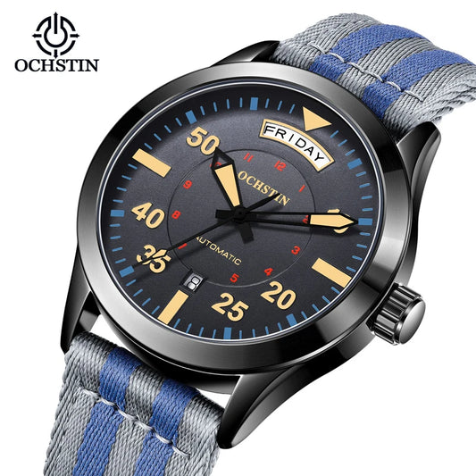 OCHSTIN New Top Brand Automatic Mechanical Watches for Men Military Nylon Strap Pilot Watch Male Auto Date Day Relogio Masculino