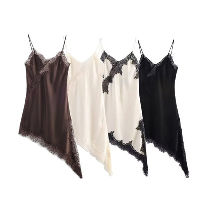 Women Fashion Sexy V-Neck Lace Elegant Halter Dress Asymmetric Hem Dress 2026 Summer New Fashion Holiday Party Beach Dresses