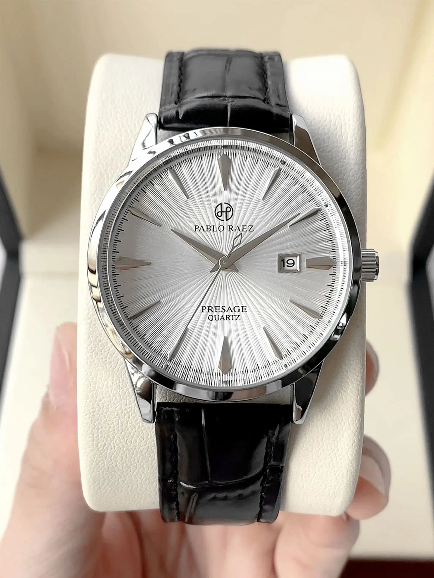 Top Brand Men's Watch Simple Business Waterproof Calendar Leather Strap Male Fashion Quartz Watches Gift: Box, Spare Battery