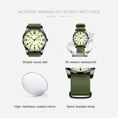 OPK 6090 Quartz Watches for Man Fashion Casual Nylon Webbing Watchband Dual Calendar Waterproof Luminous Men's Sports Watches